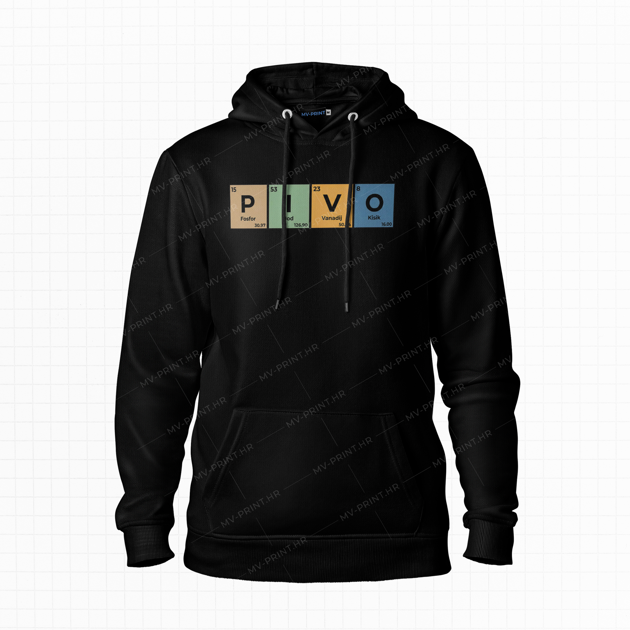 "Kemijski simboli: PIVO" - Majica s kapuljačom s tiskom