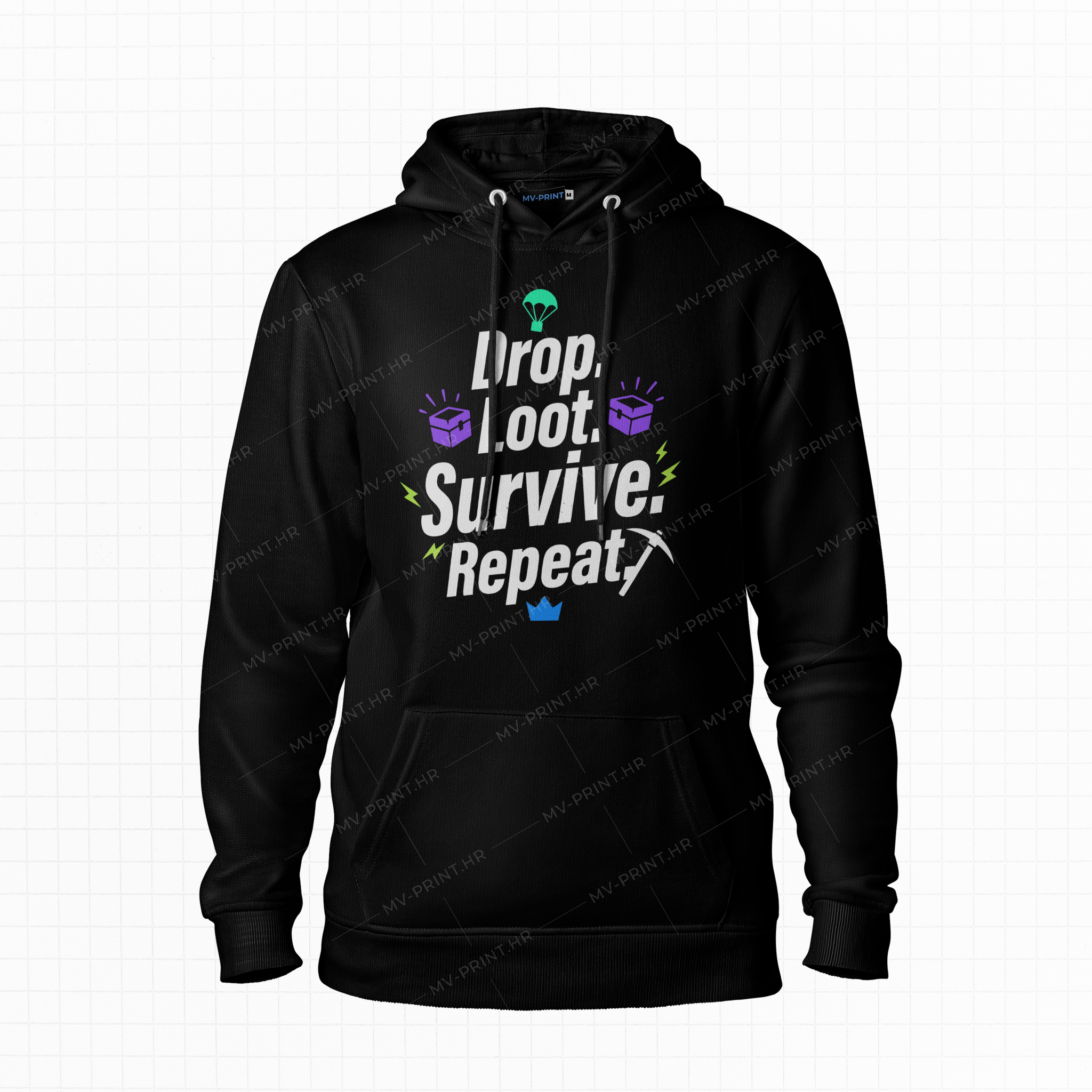 "Fortnite: Drop, Loot, Survive, Repeat" - Majica s kapuljačom s tiskom