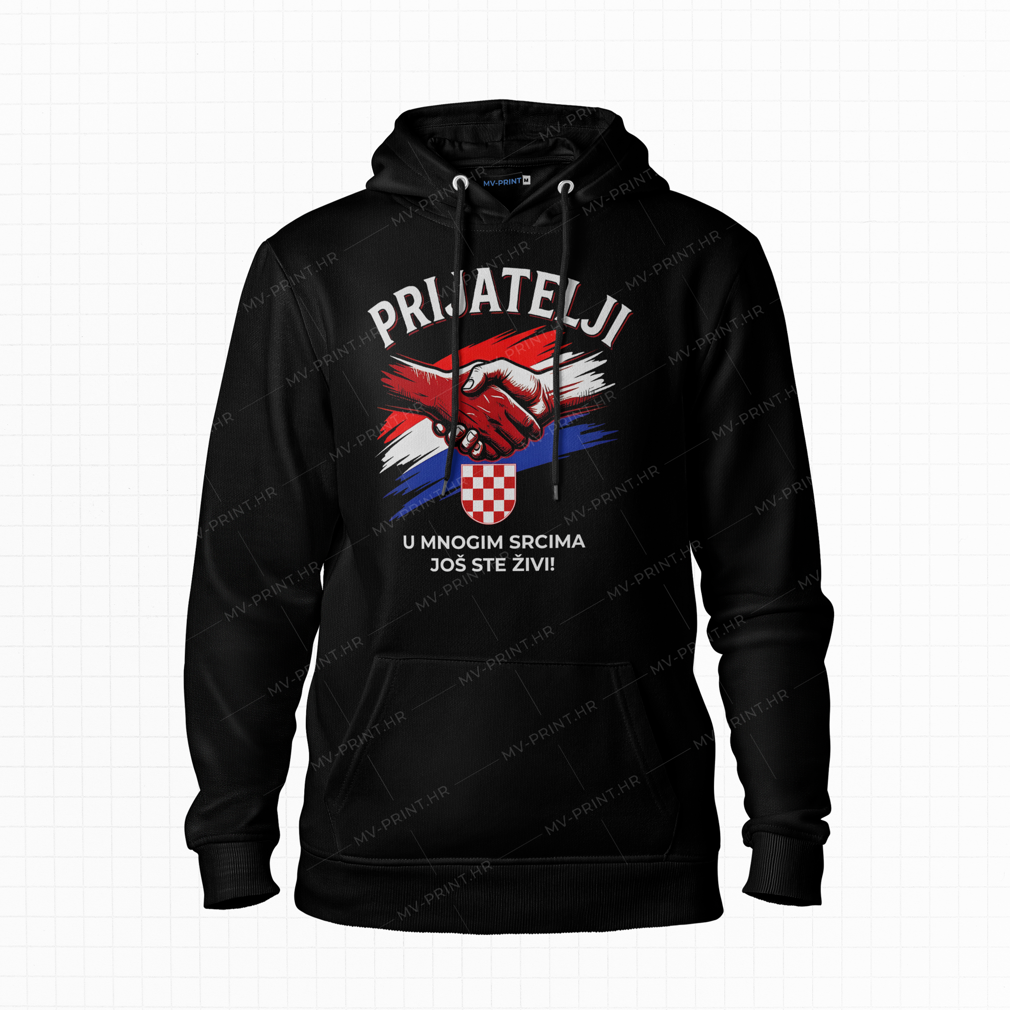 "Prijatelji, u našim srcima još ste živi" - Majica s kapuljačom s tiskom